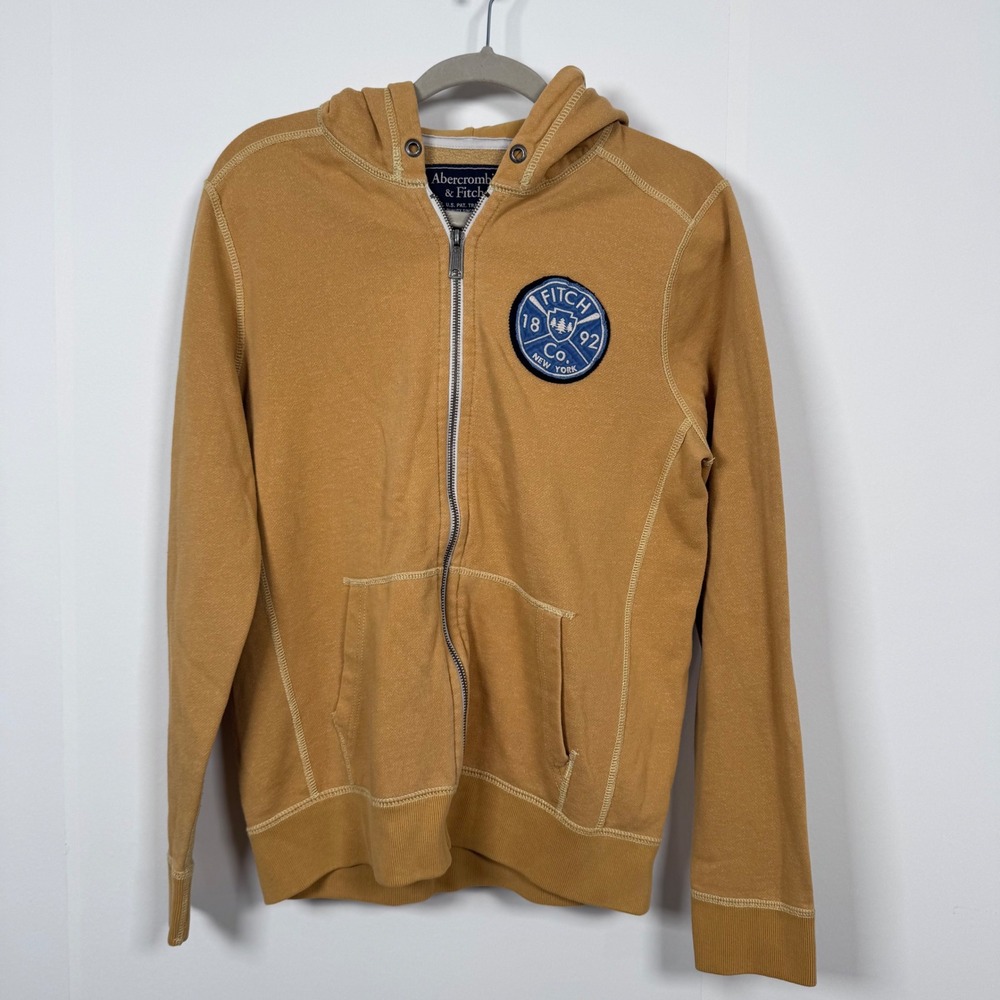 Y2K Abercrombie Fitch Full Zip Hoodie Men S Yellow 1892 Logo College Streetwear